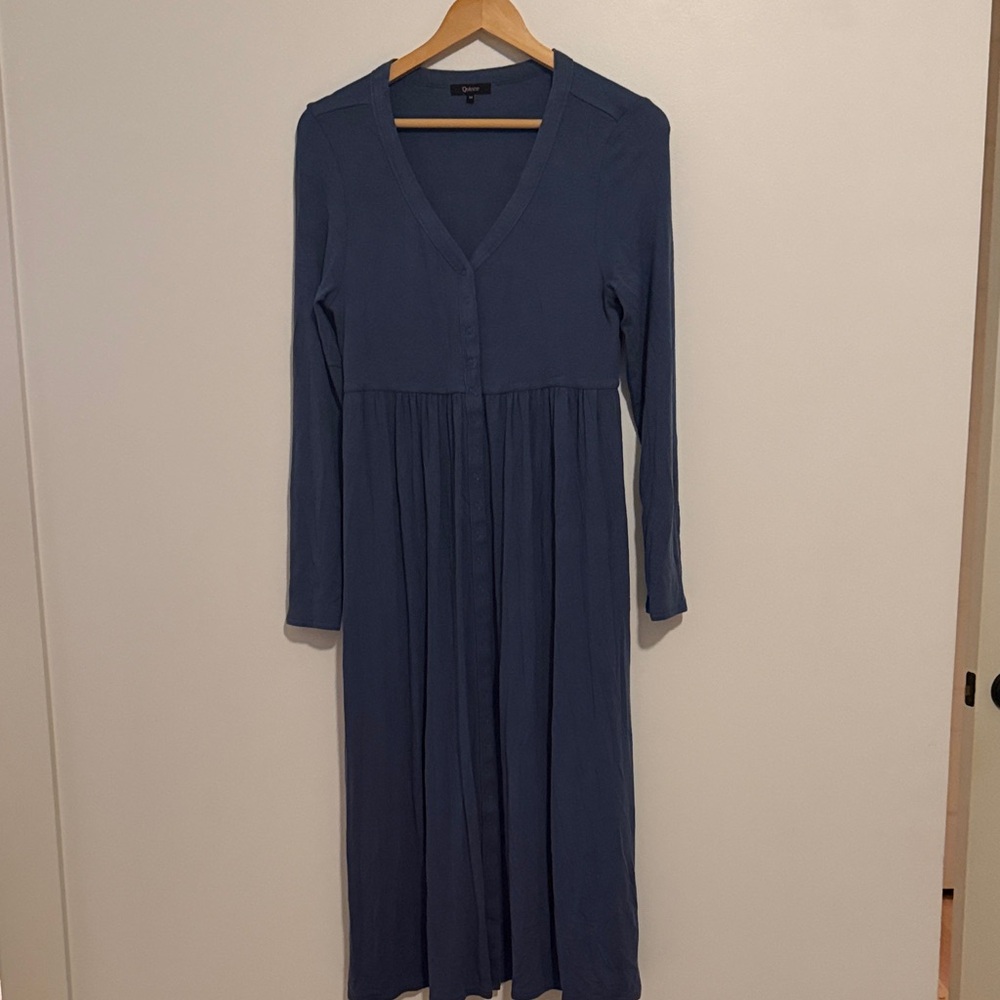 Quince Ribbed Blue Long Sleeve Dress